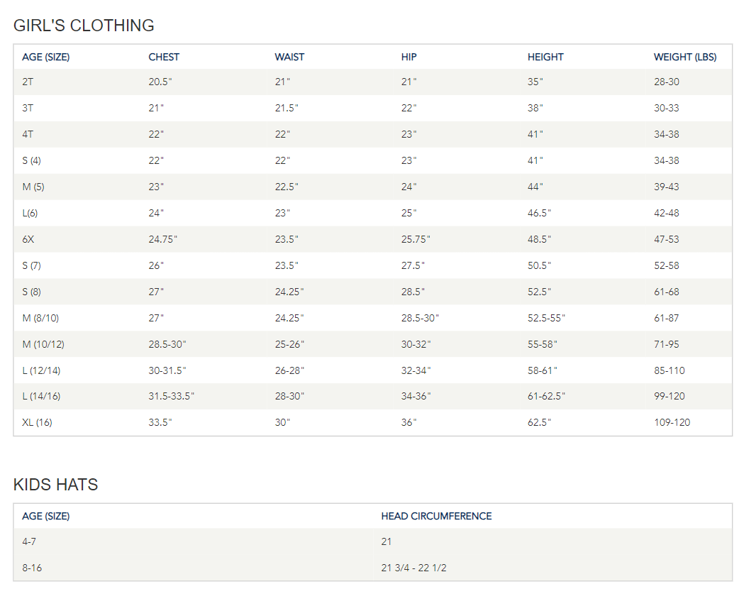 Nautica Size Charts